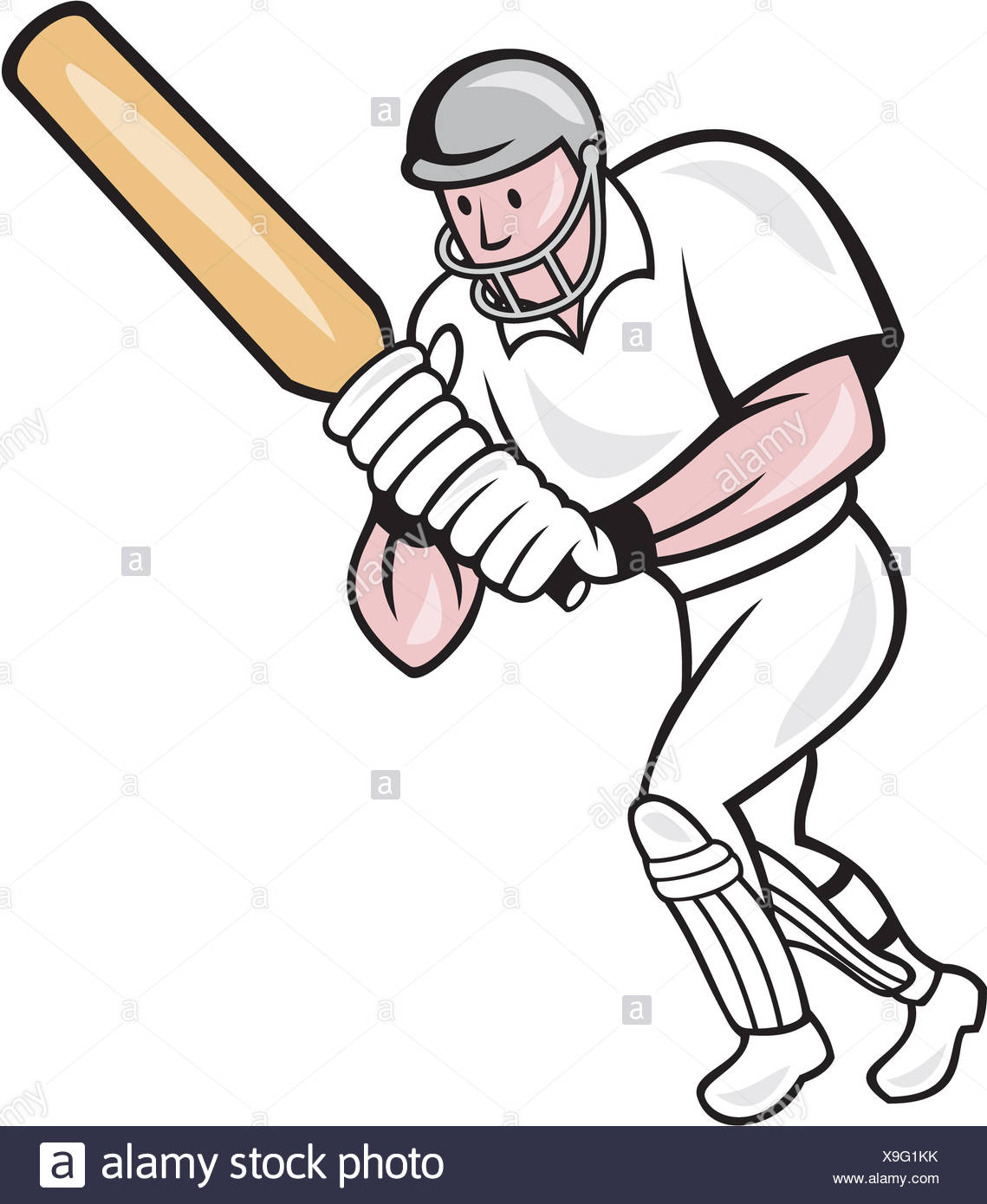 Cricket Player Batsman Batting Cartoon High Resolution Stock