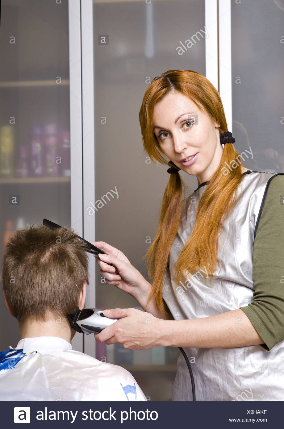 Pretty Woman Hairdresser Cuts Client Stock Photo 281279363 Alamy