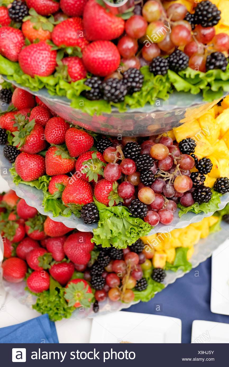 Fruit Tray At An Outdoor Wedding Reception In Oregon Stock Photo