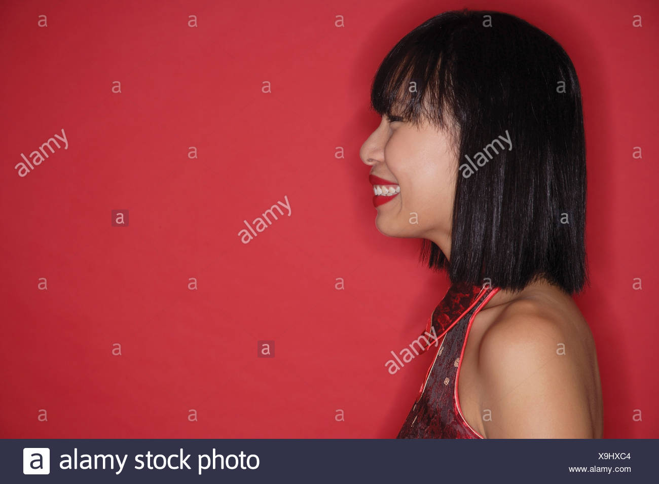 Woman With Bob Haircut Smiling Side View Stock Photo 281291700