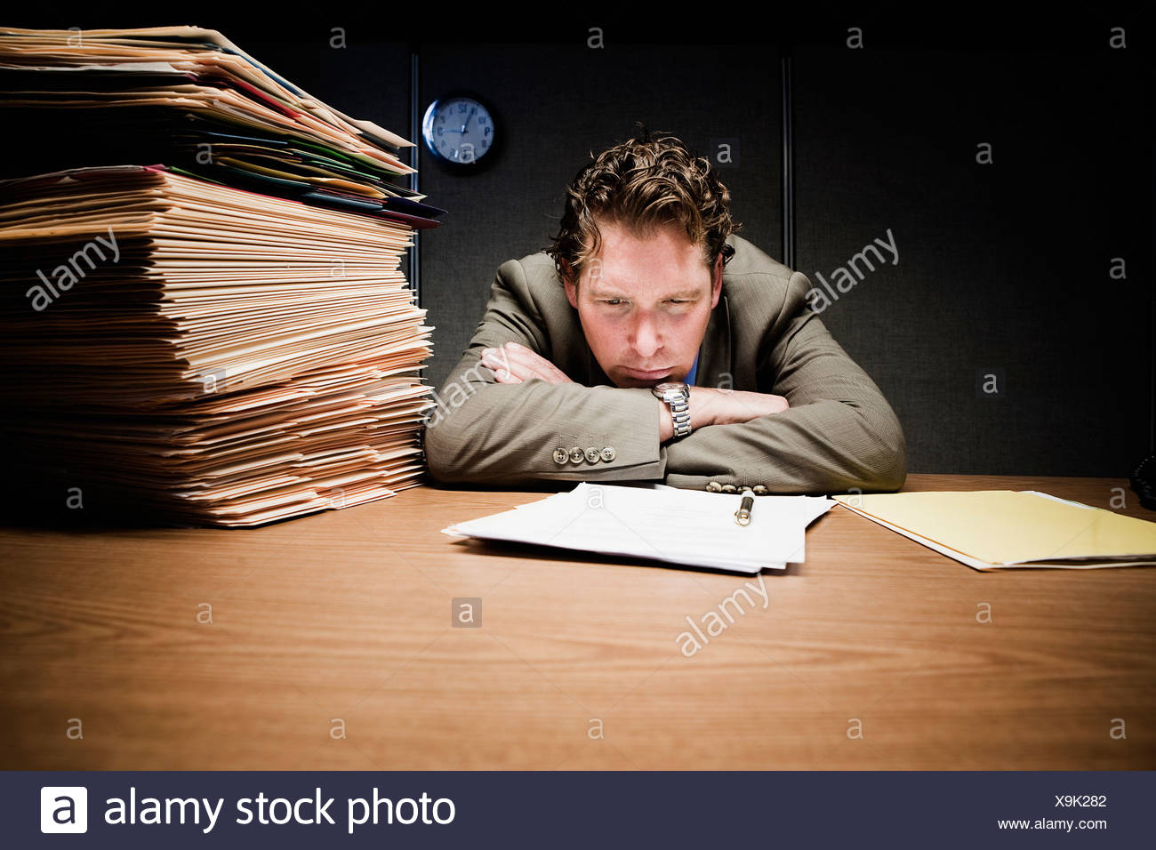 Stressed Man With Head Down On Desk Stock Photo 281316674 Alamy
