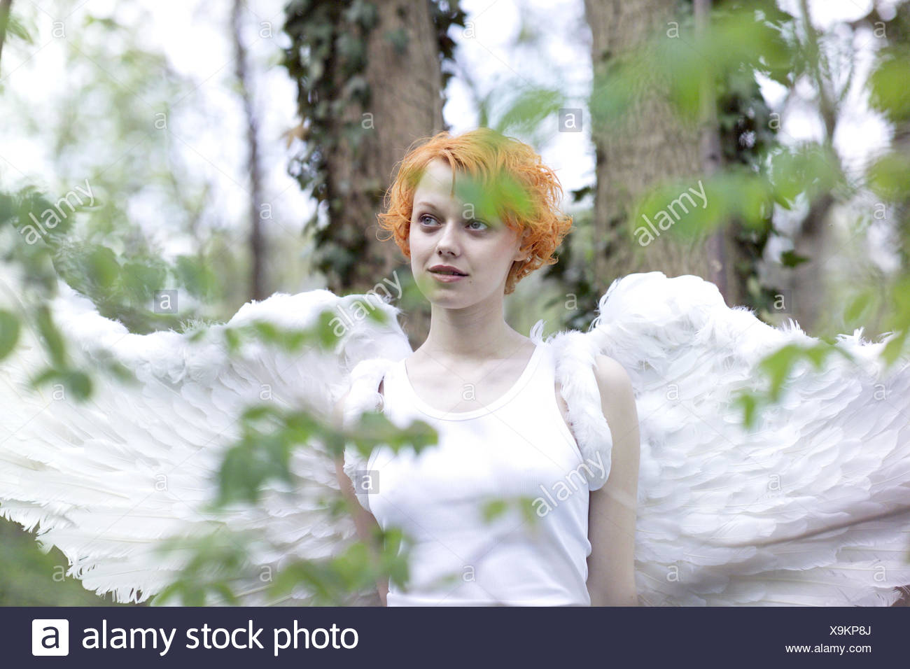 Wood Woman Young Angel S Wing Portrait Ti5 Trees Branches