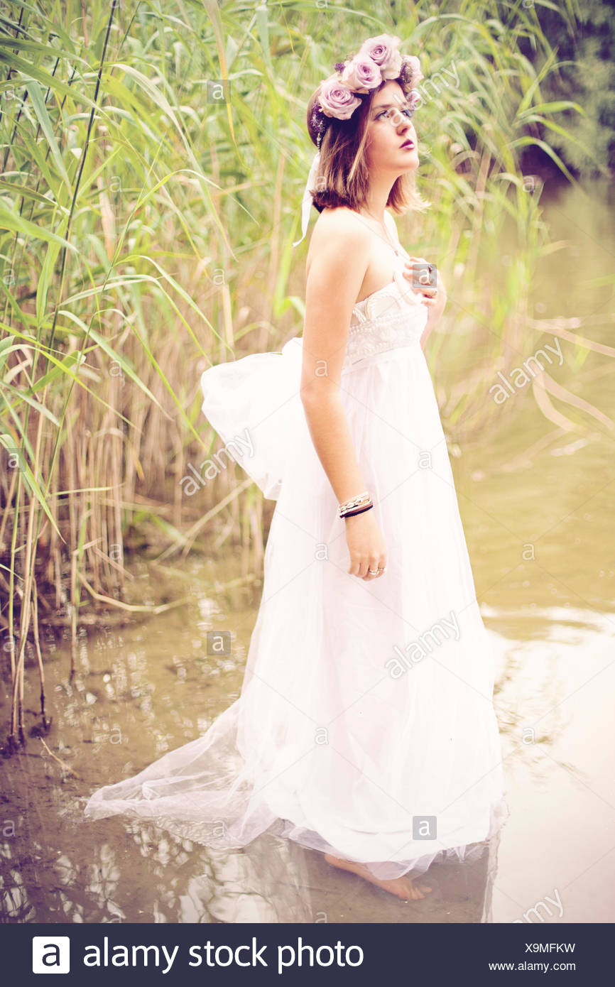 wedding dress with flower crown
