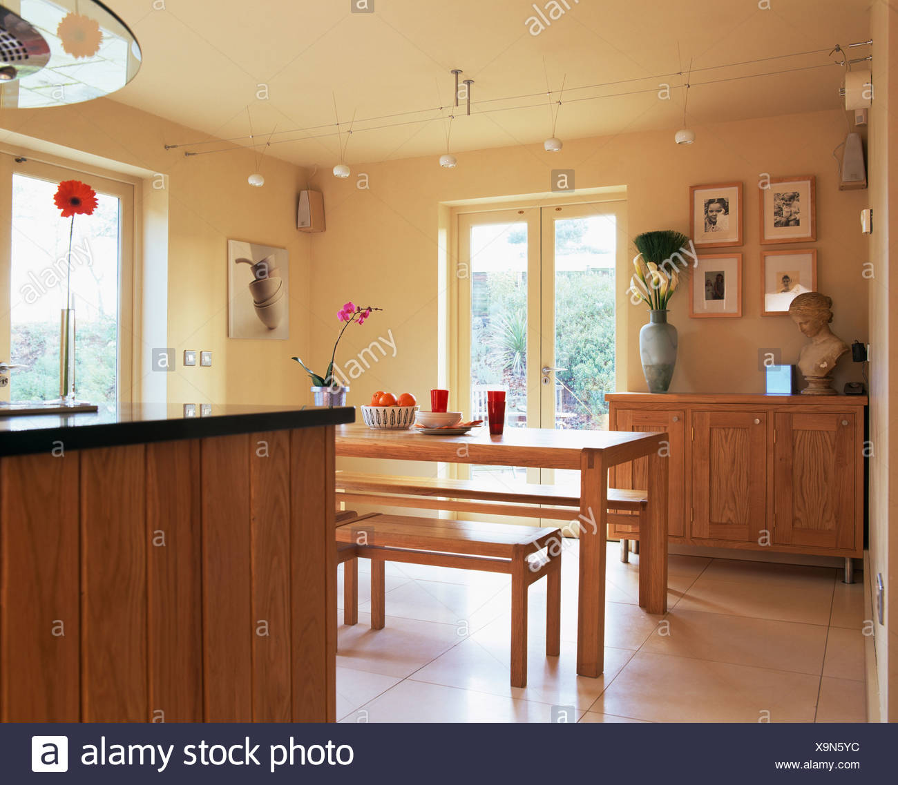 Simple Wood Table And Benches In Modern Kitchen Dining Room With