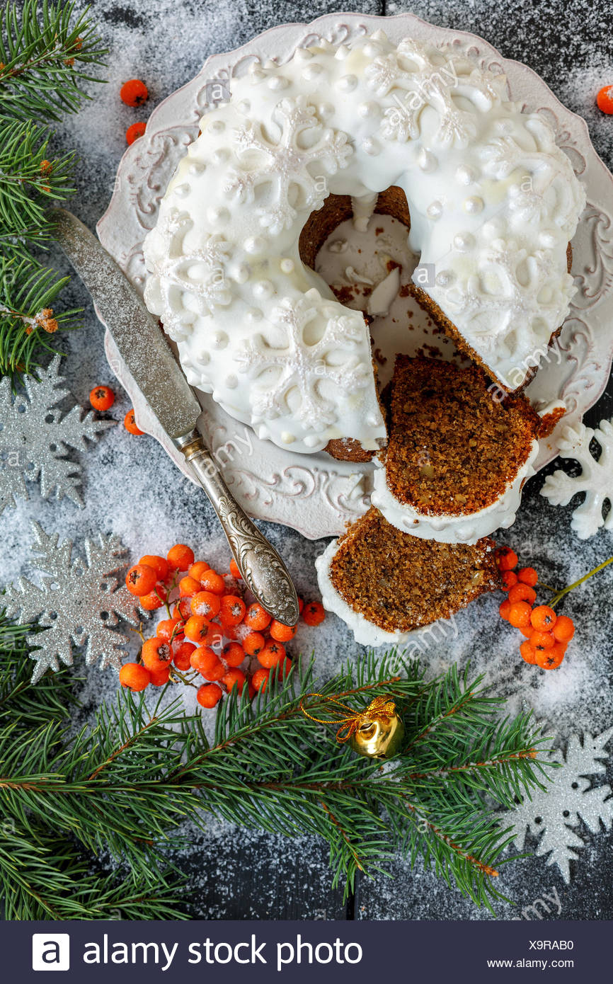 Christmas Coffee Cake With Walnuts Stock Photo Alamy