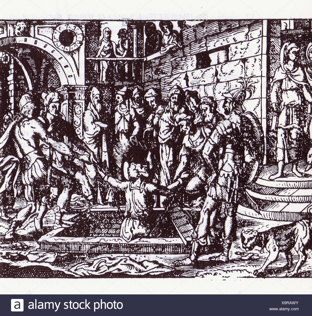 Jeremiah is rescued from the cistern of Malkijah. German Bible, 1585