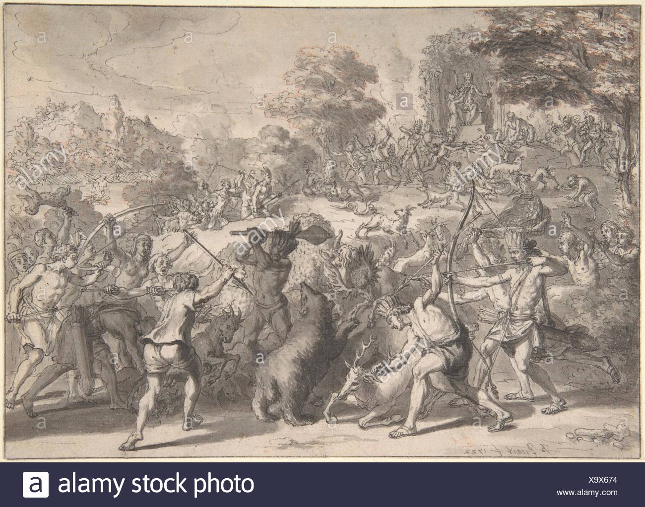 Mexican Sacrifice to the God of Hunting. Artist: Bernard Picart (French, Paris 1673-1733 Amsterdam); Date: 1722; Medium: Pen and gray ink, brush and