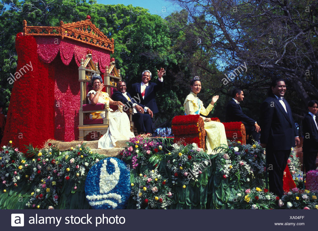 royal court float in the aloha festivals parade a yearly event in