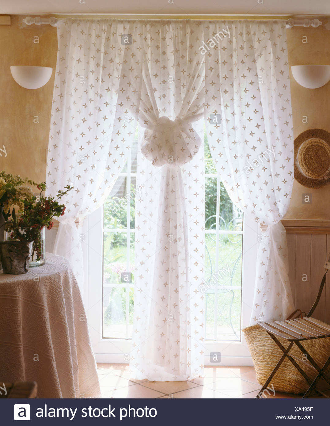 French Doors White Voile Curtains Stock Photos French Doors
