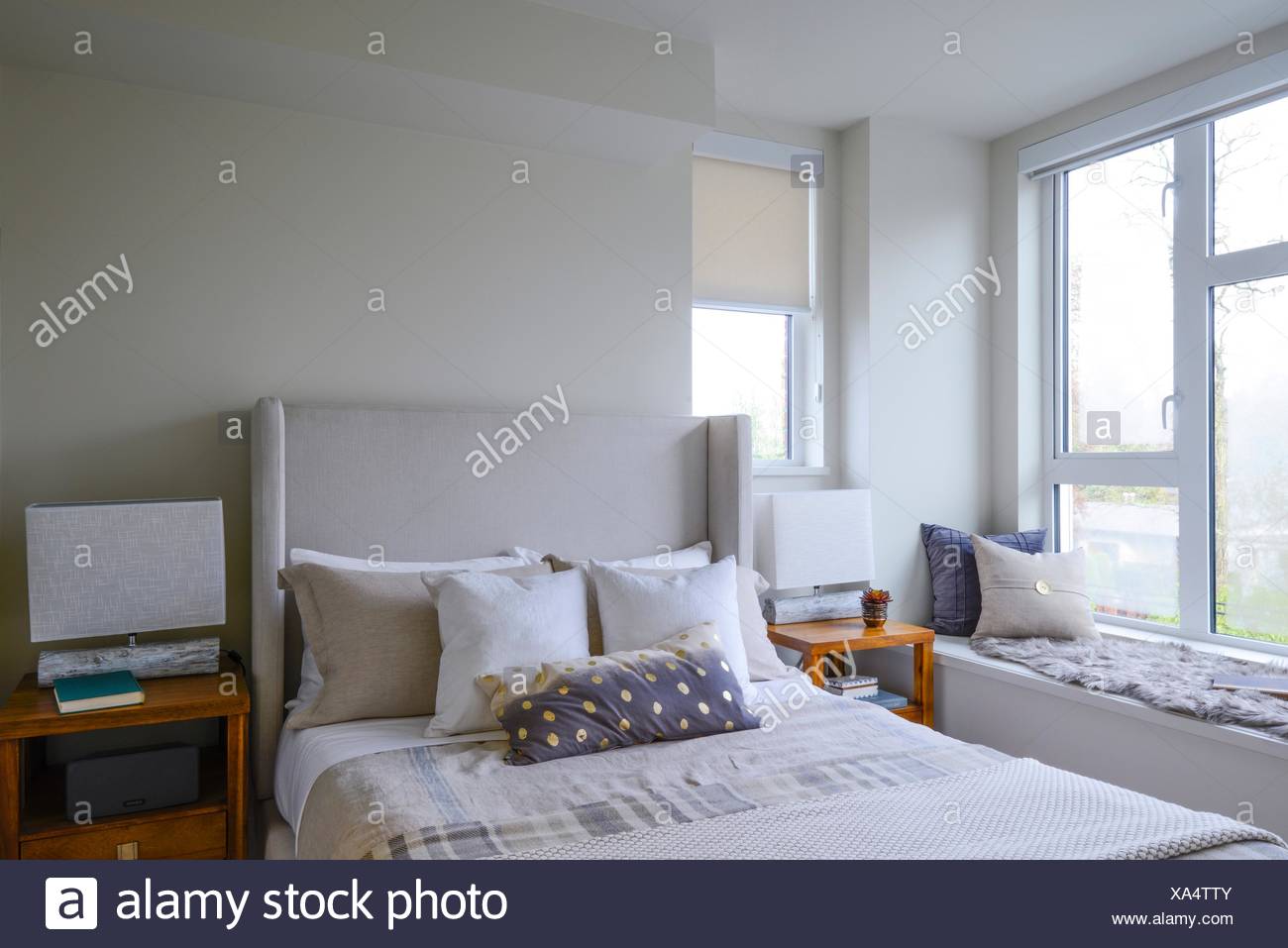 Bedroom In A New Apartment In Vancouver Bc Canada Stock