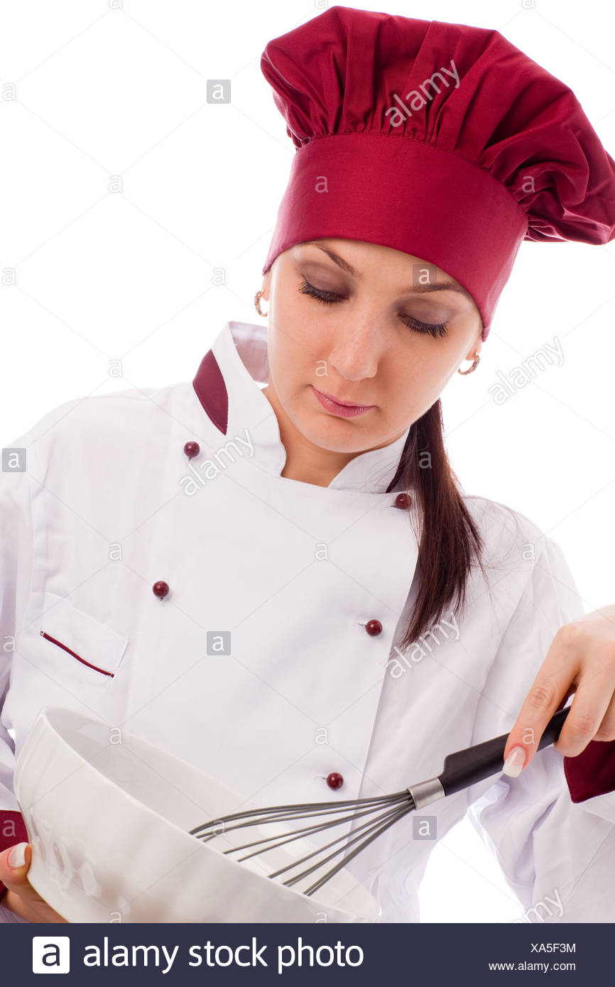photo of succesfull female restaurant chef with bowl and whip ...