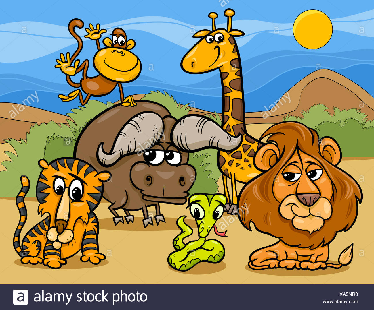 Wild Animals Group Cartoon Illustration Stock Photos & Wild Animals ...