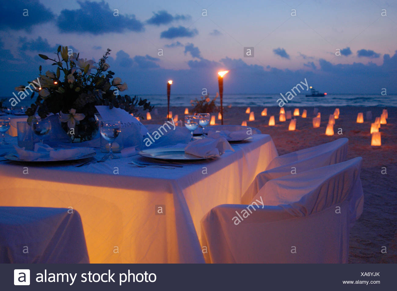 Wedding Reception Tables With Candlelight On Isla Mujeres Mexico
