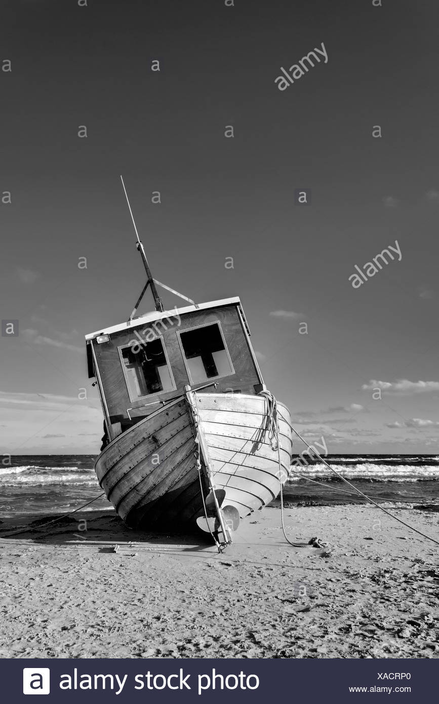 Fishing Boat at Baltic Sea Coast Stock Photo