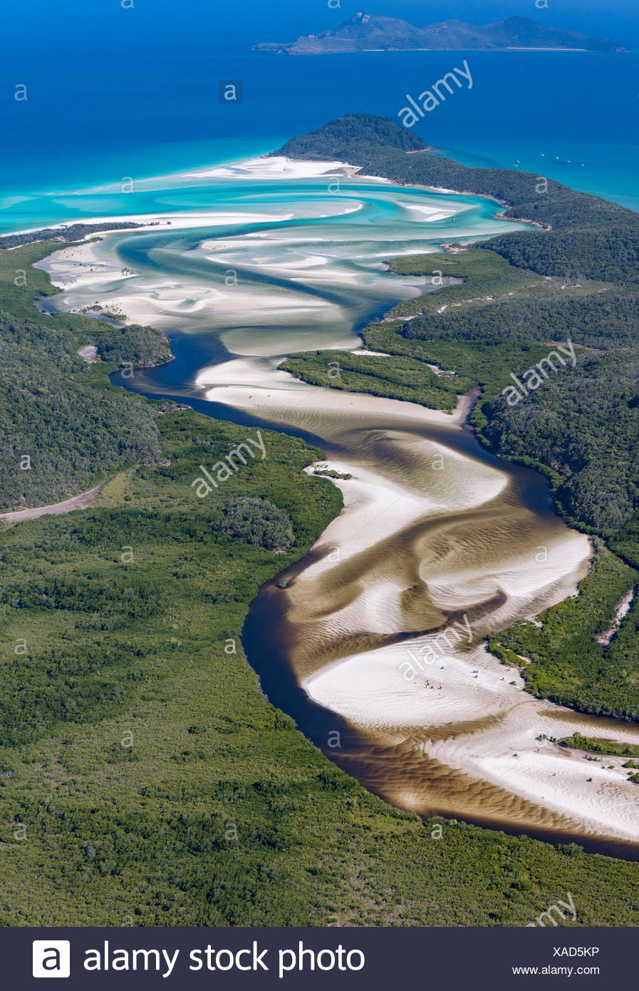 View downstream to Hill Inlet and Whitehaven Beach, Whitsunday Island, Queensland, Australia - Stock Image