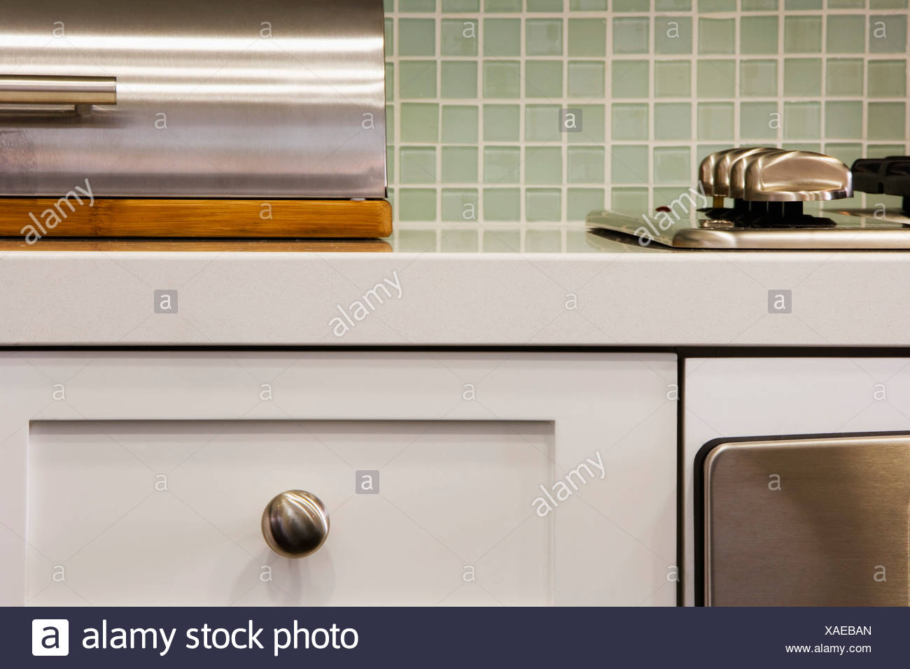 Metal Breadbox On Kitchen Counter Stock Photo 281828701 Alamy