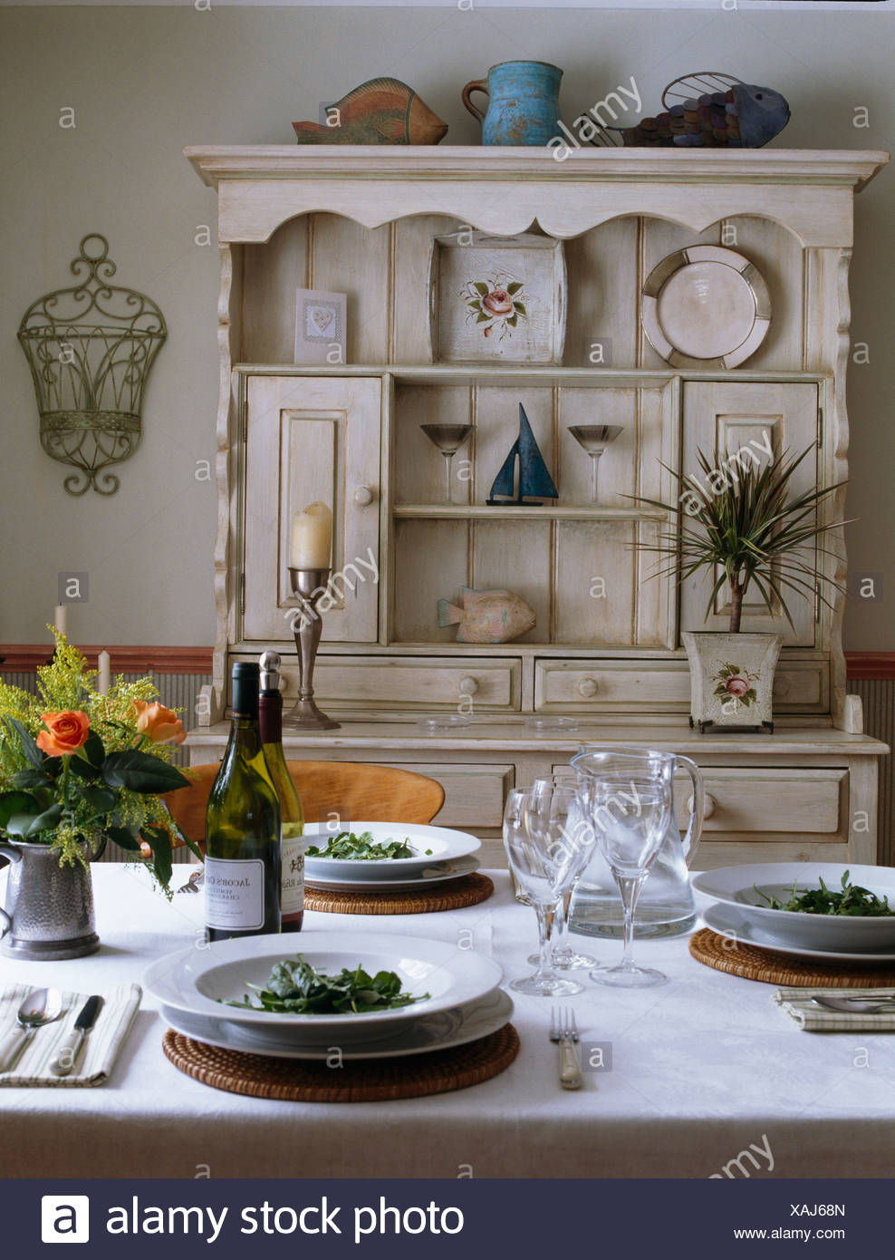 Painted Dresser In Traditional Cream Dining Room With Table Set