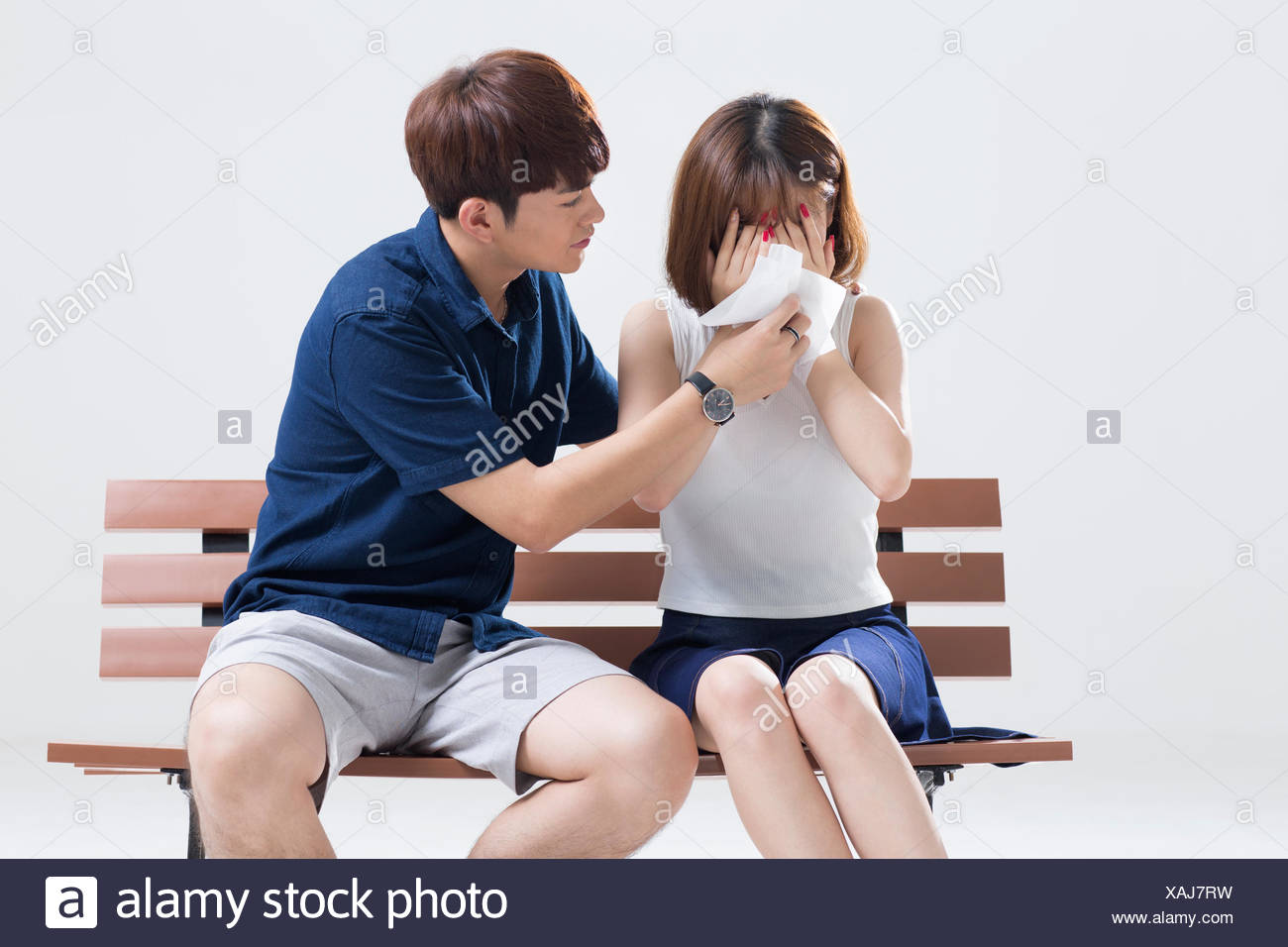 Young Man Comforting Crying Girlfriend Stock Photo 281913741 Alamy