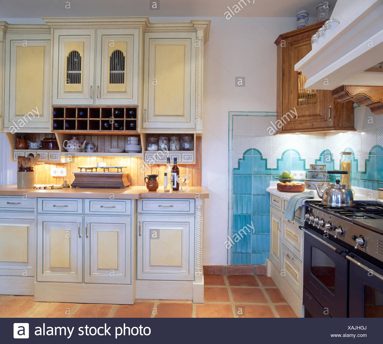 Painted Fitted Dresser In Spanish Kitchen Stock Photo 281921378