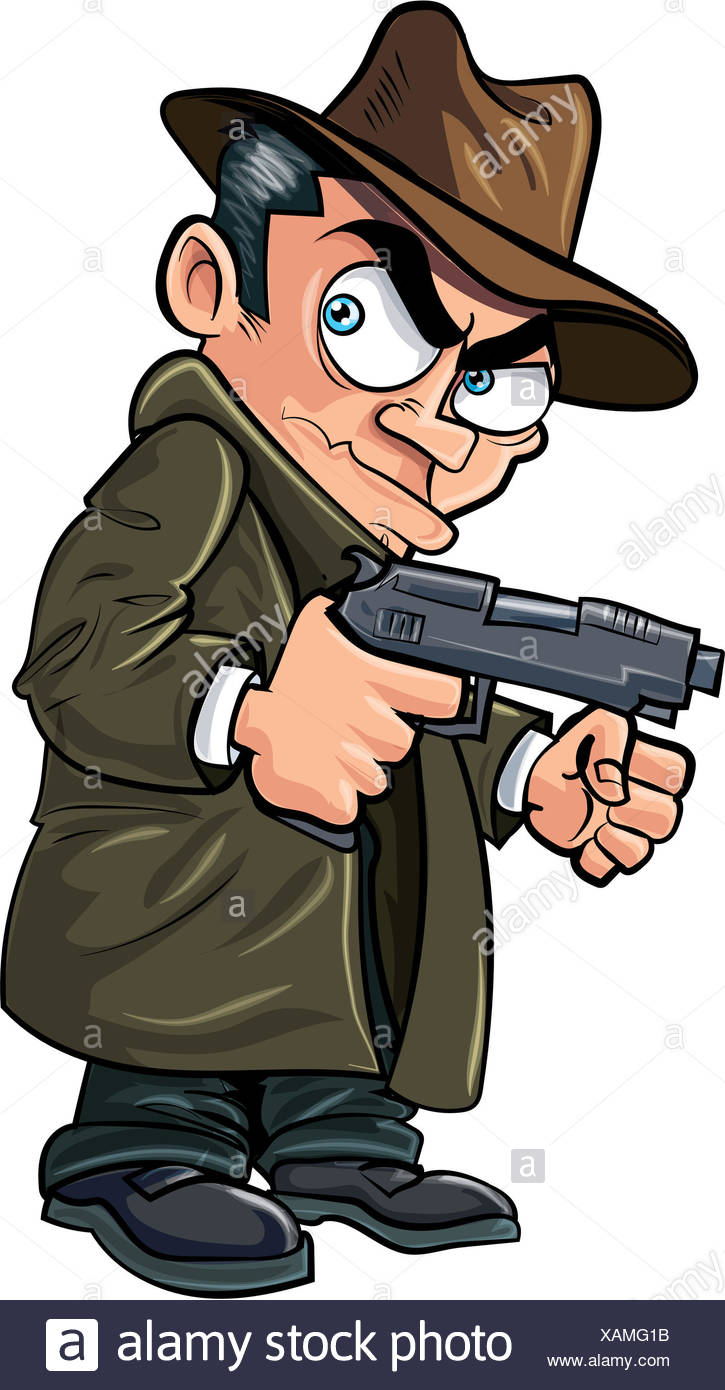 Cartoon Gangster With A Gun And Hat Isolated Stock Photo