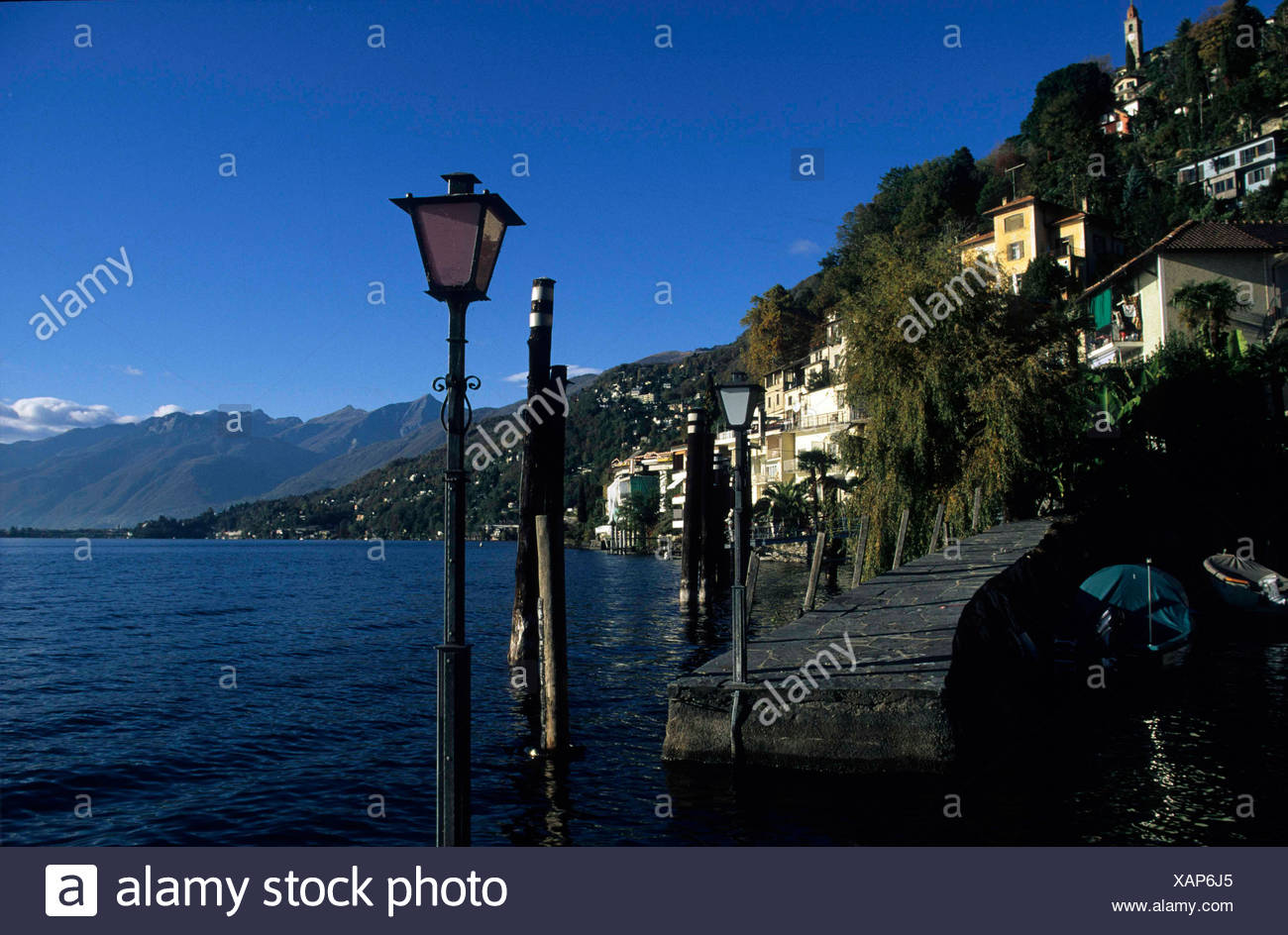 Switzerland Europe Porto Ronco Canton Ticino Lago Maggiore Lake Water Harbor Harbor Port Mountains Mountain Stock Photo Alamy