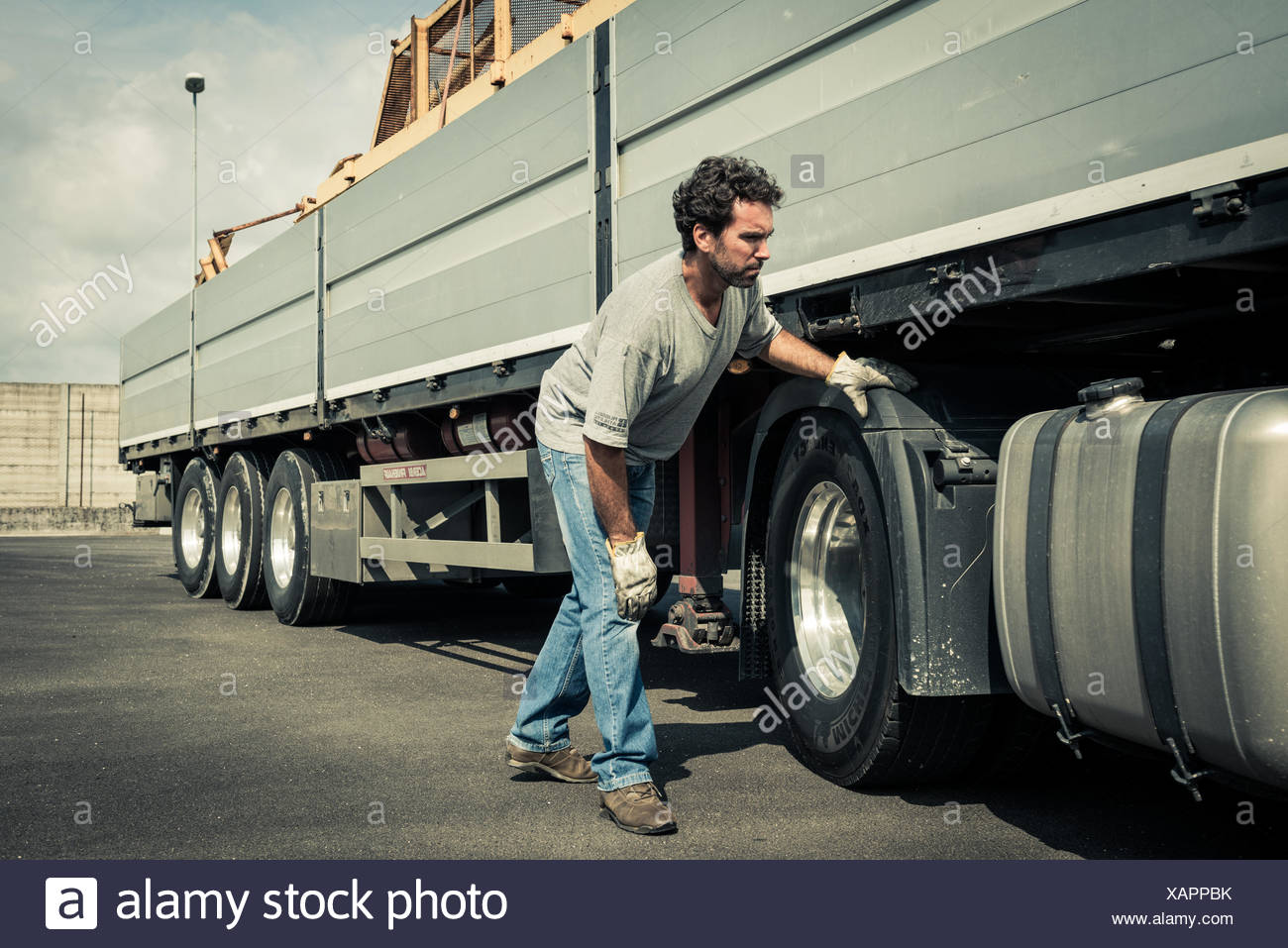 Truck Driver With Tractor Trailer Truck Stock Photo Alamy