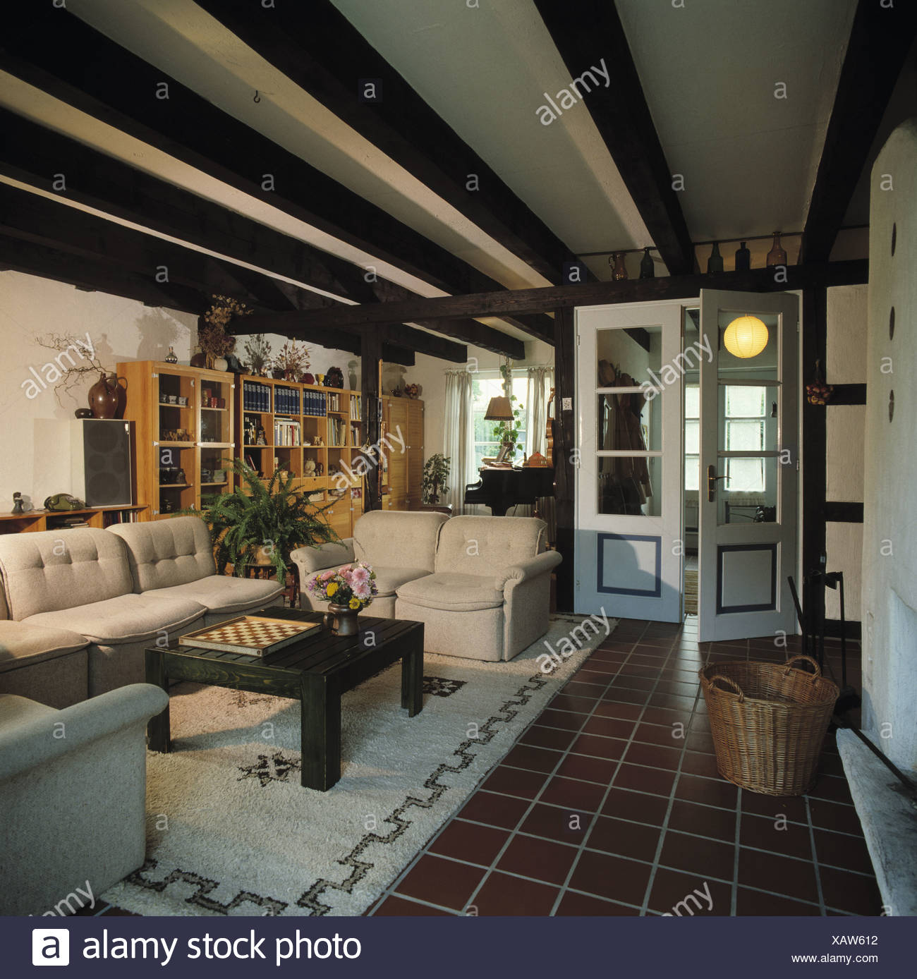Dark Wood Beams In Country Interior Livingroom Stock Photo