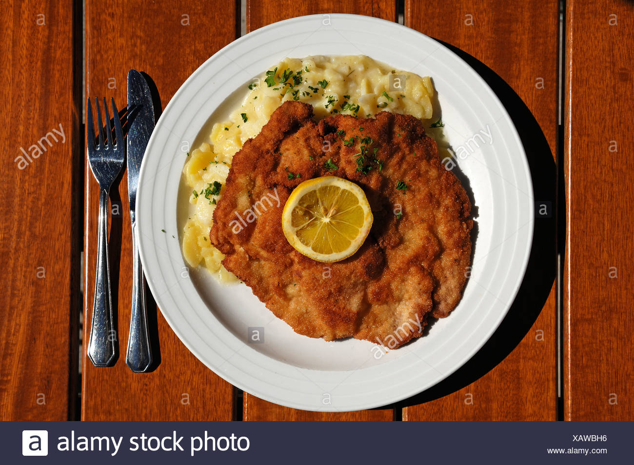 Schnitzel With Potato Salad In A Erstaurant Allgaeu Bavaria Germany Europe Stock Photo Alamy