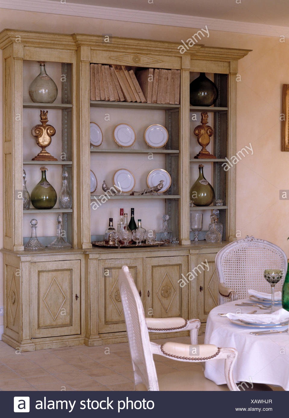 Painted Dresser In French Coastal Dining Room Stock Photo