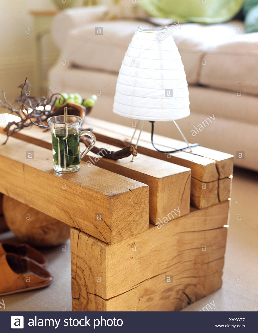 Close Up Of Coffee Table Made Of Rough Sawn Wood Stock Photo Alamy