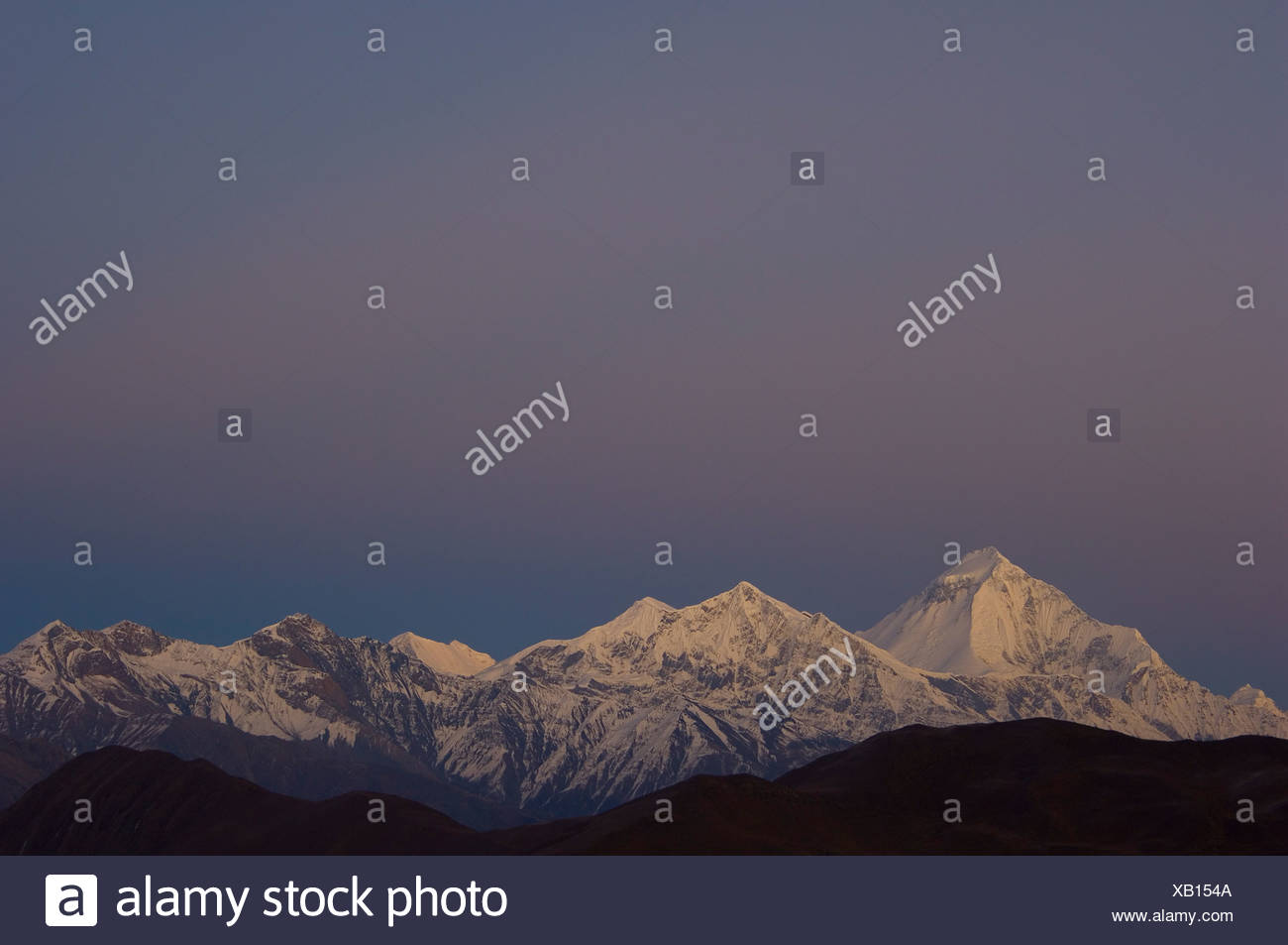 Daulagiri Left And Tukuche Ridge Right Seen From Muktinath Just Before Sunrise Stock Photo Alamy