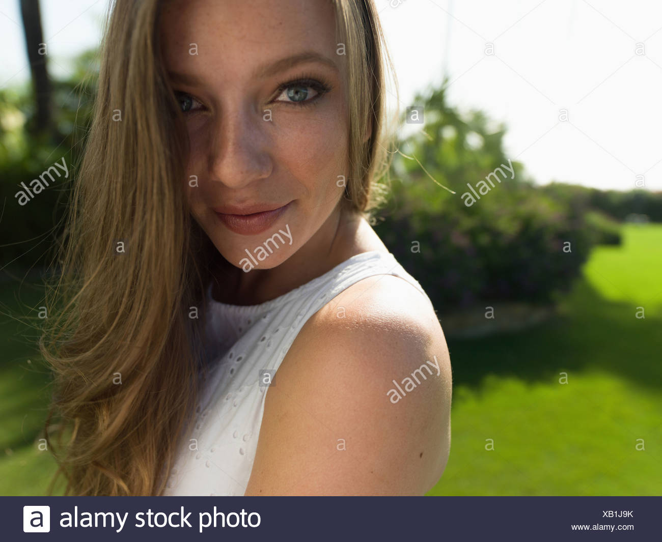 A Pretty Young Lady In Drapes Hair Stares At In San Diego Stock