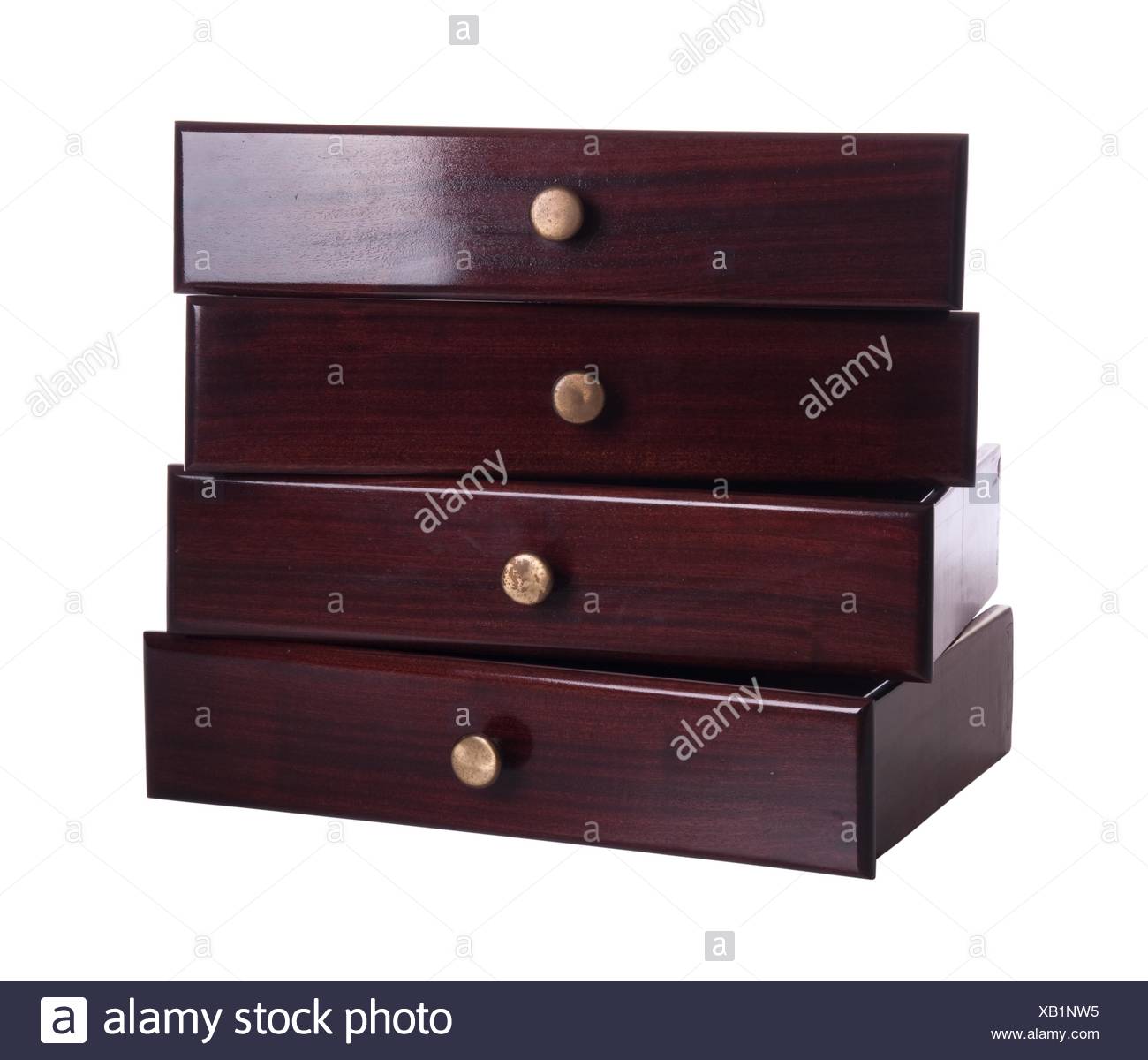 Stack Of Four Classic Wooden Drawers Isolated On White Background