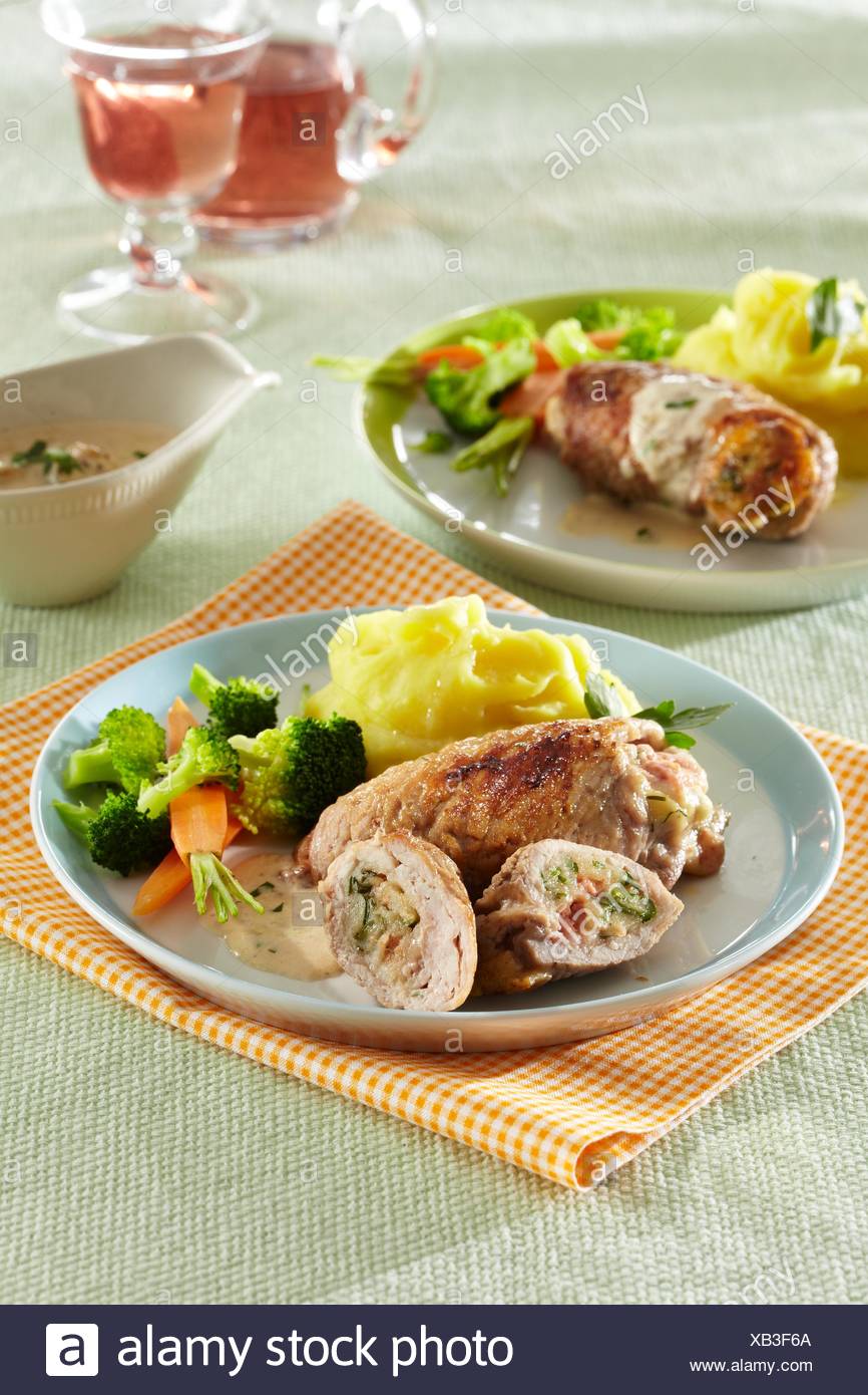 Veal Rolls With Cottage Cheese And Pork Spread Stock Photo