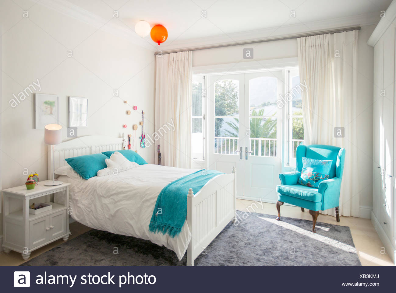 Turquoise Color Accents In Child S Bedroom Stock Photo