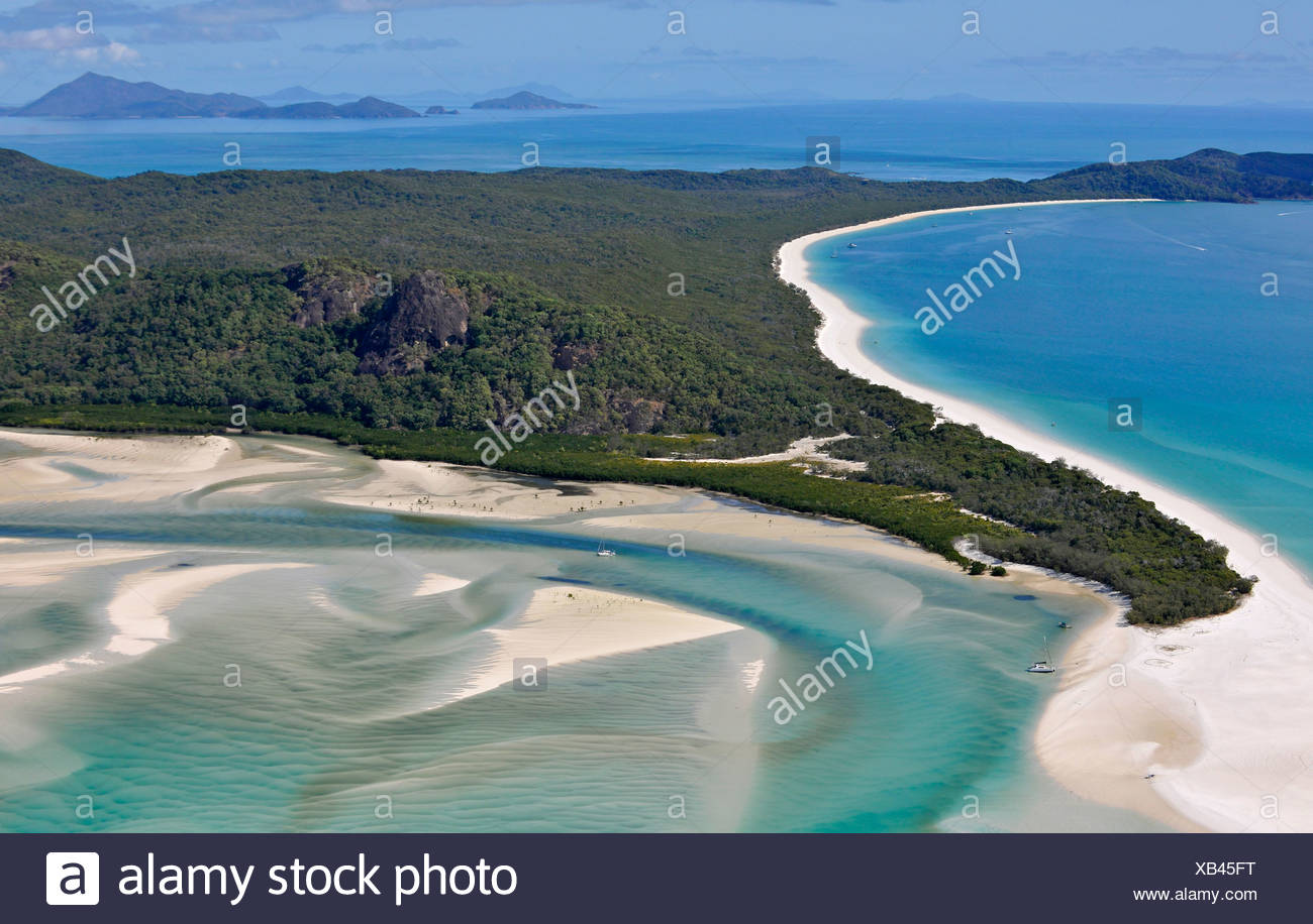 Aerial view of Whitehaven Beach, Whitsunday Island, right Hook Island, Whitsunday Islands National Park, Queensland, Australia - Stock Image
