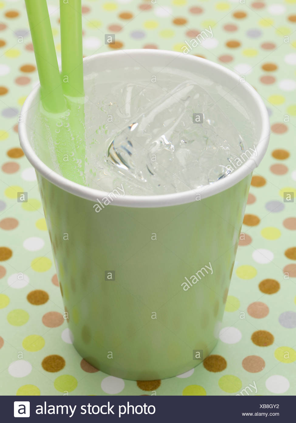 Mineral Water With Ice Cubes In Green Paper Cup Stock Photo Alamy