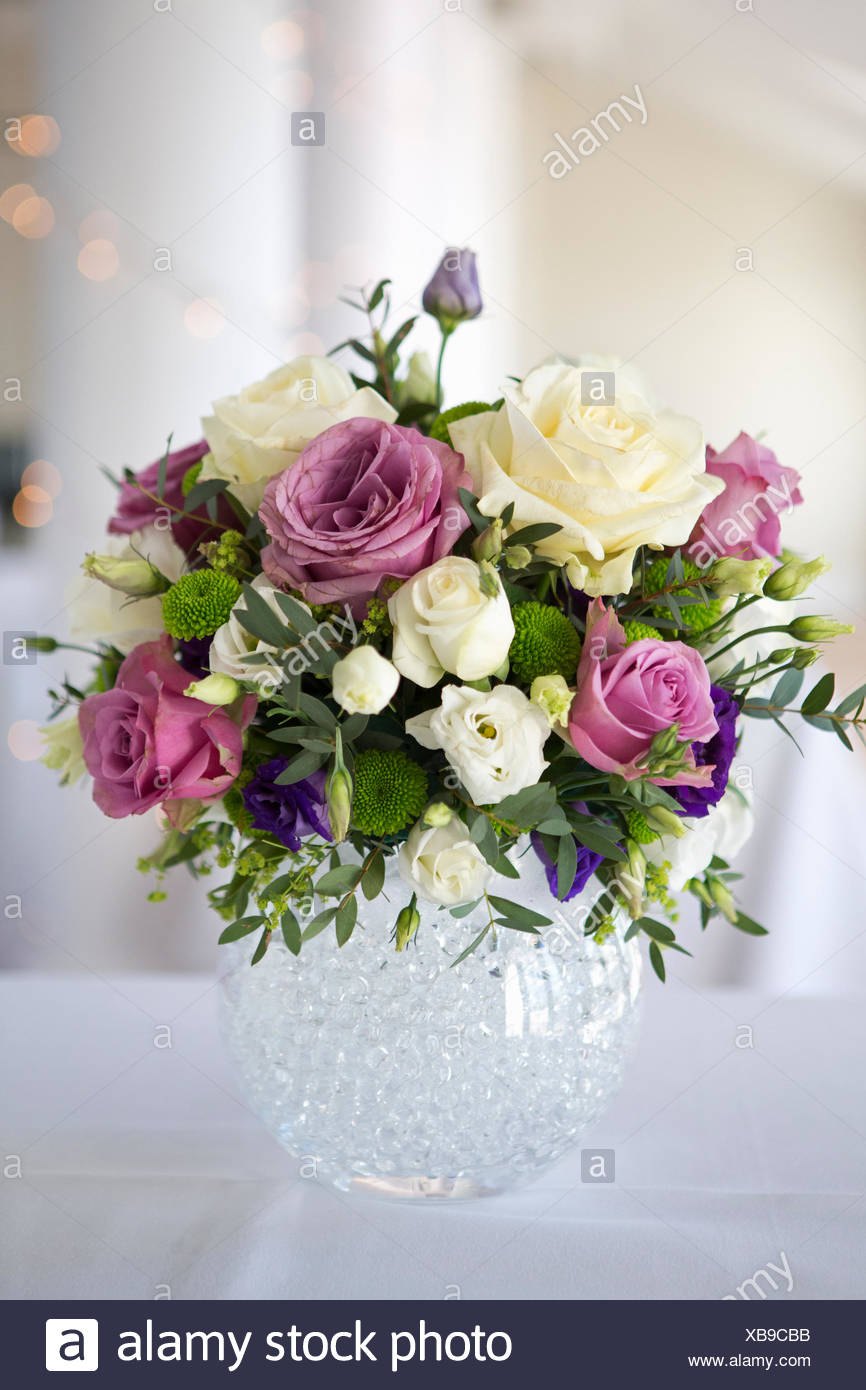 Arrangement Of White Pink And Purple Wedding Flowers Stock Photo Alamy