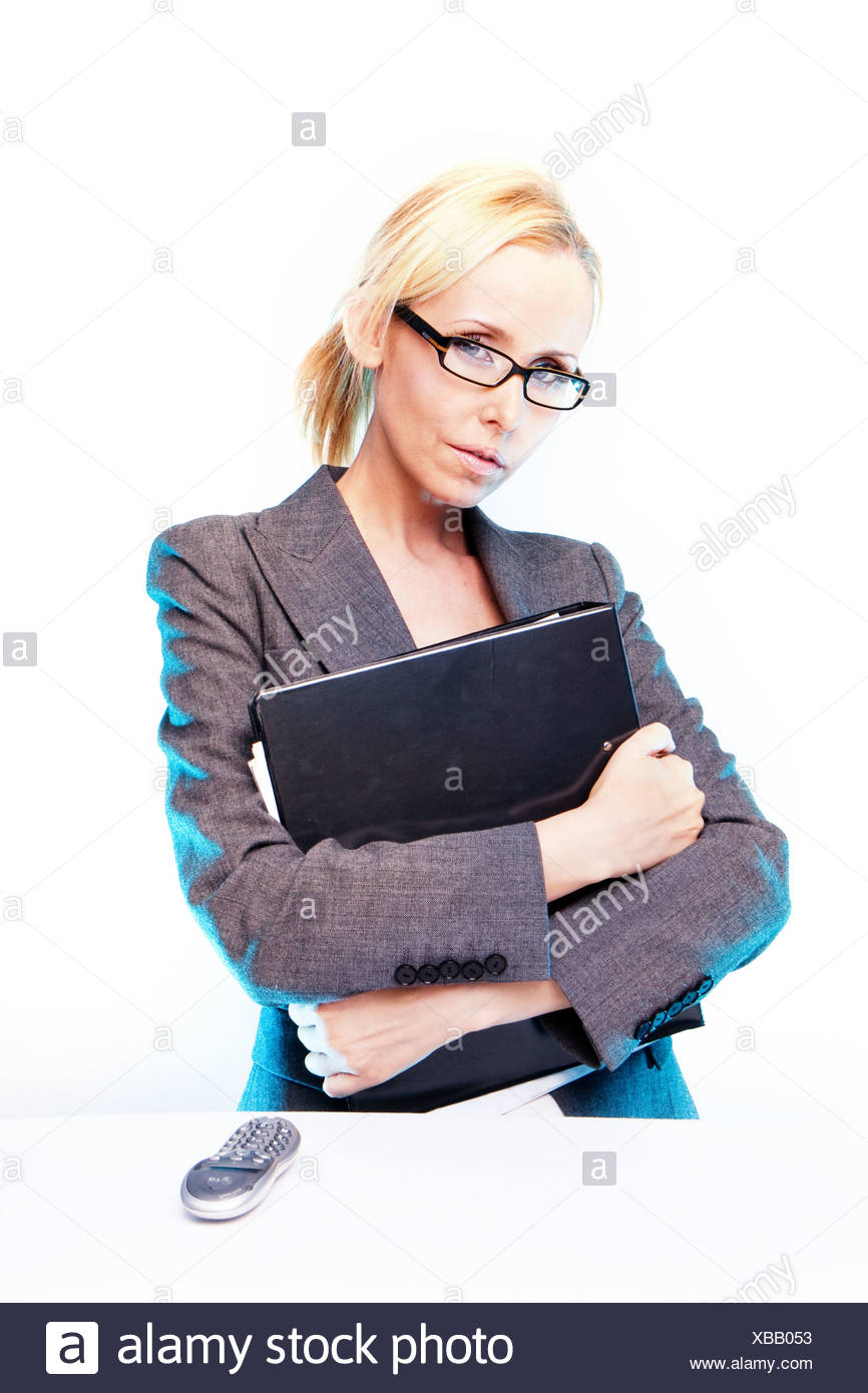 Business Woman At Work Blonde Hair With The Glasses Stock Photo