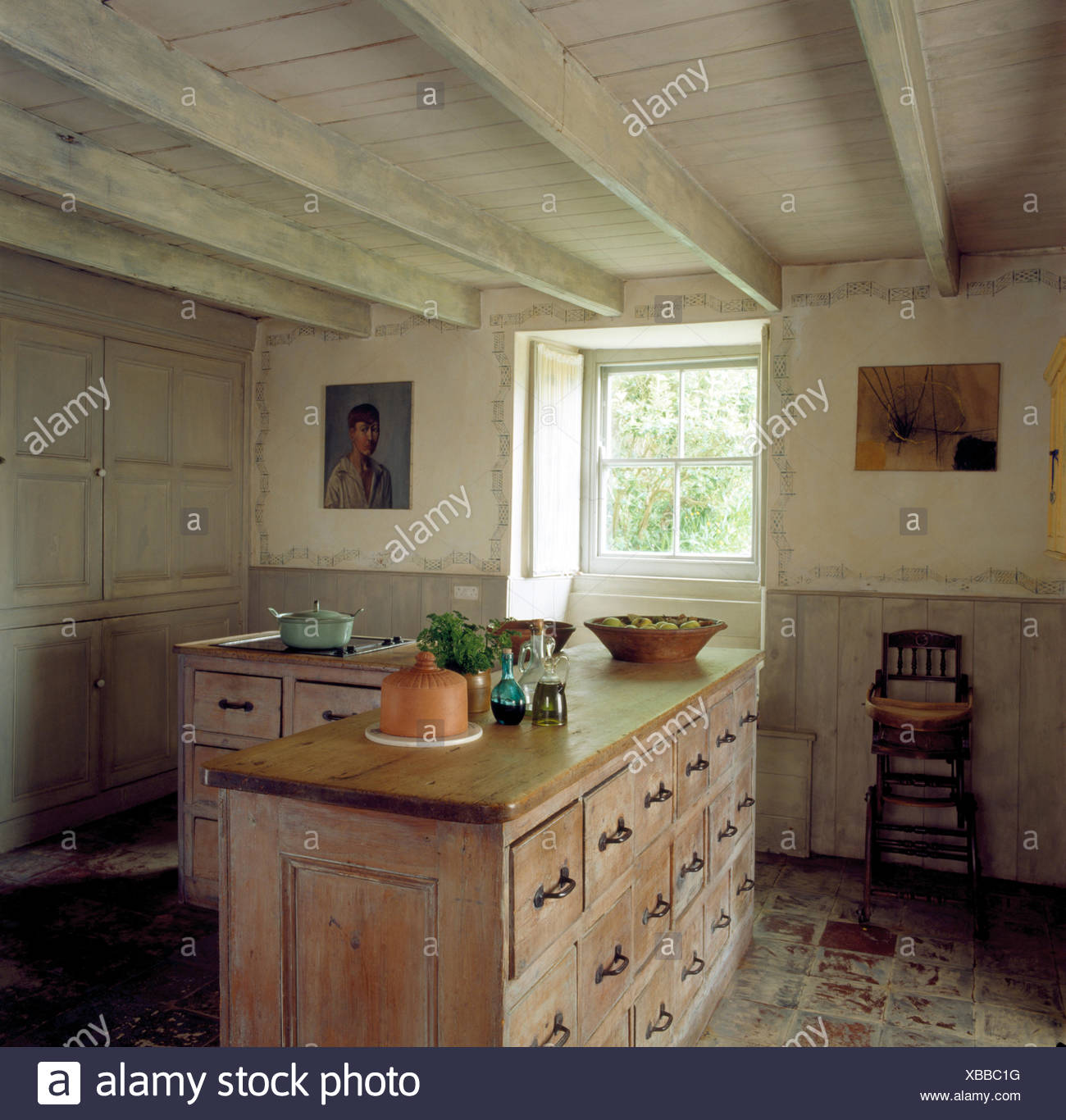 Rustic Wooden Central Unit With Drawers In Nineties Country
