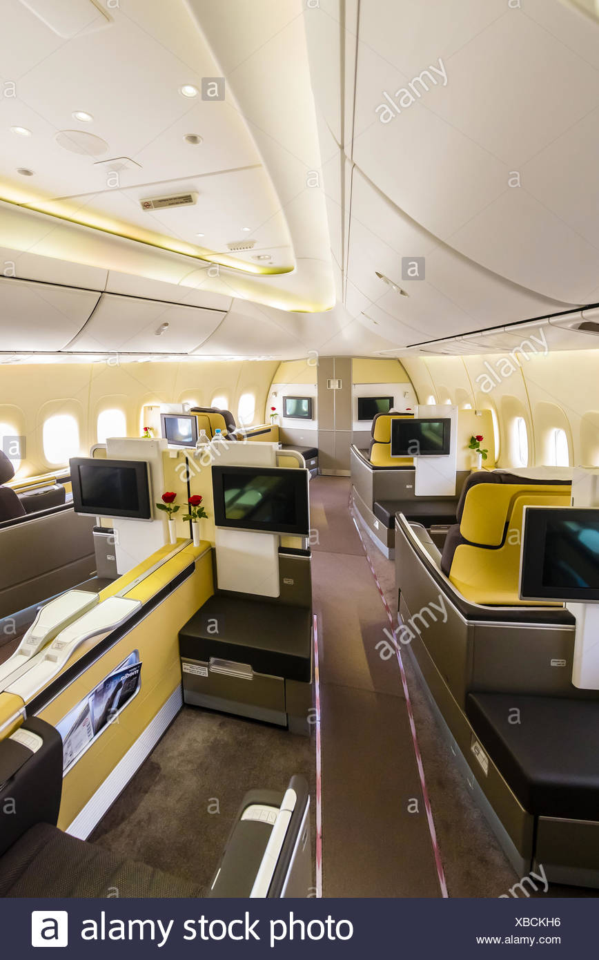 First Class Cabin Of A Lufthansa 747 Jet At Frankfurt Airport