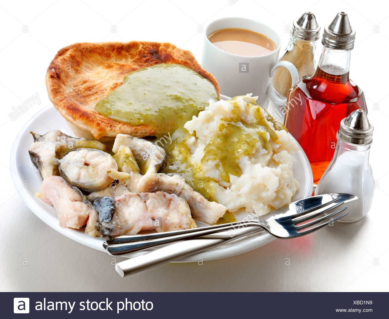 Mash And Eels With Parsley Liquor Sauce High Resolution Stock