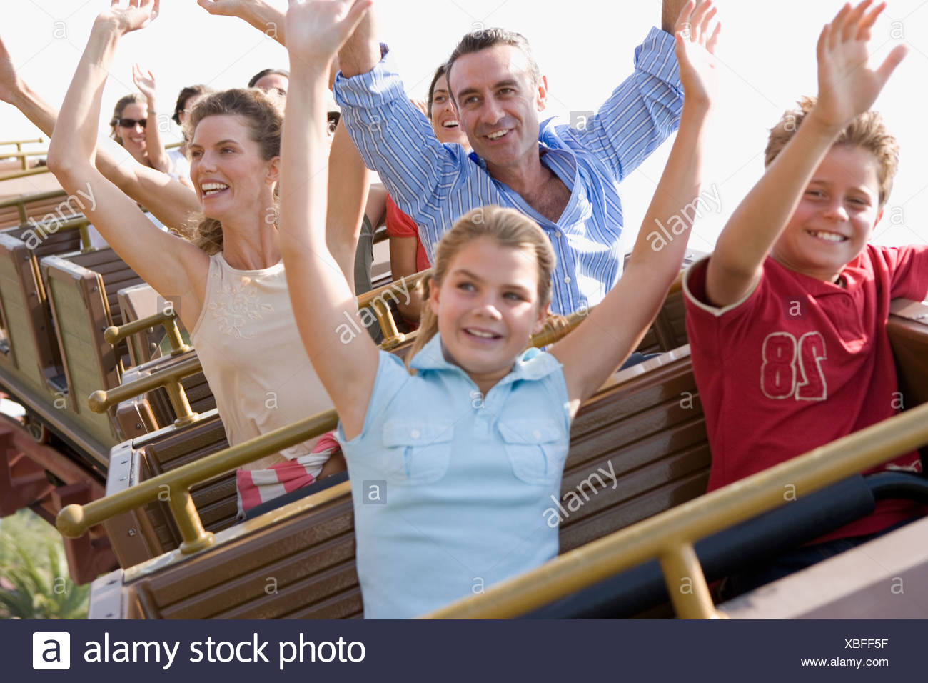 Family Riding On Rollercoaster Stock Photo Alamy