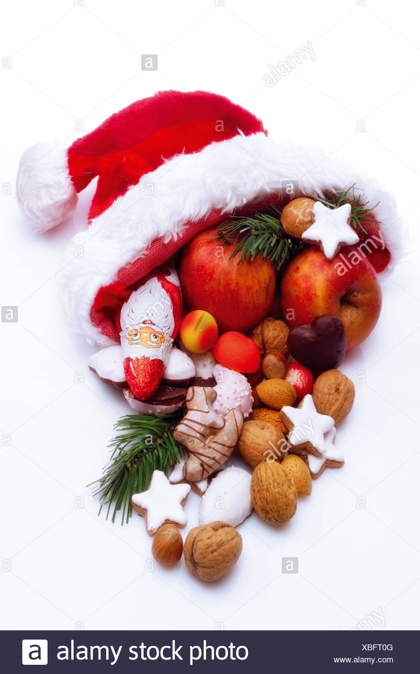 Santa Claus Hat With Fruits Close Up Stock Photo 282475216 Alamy
