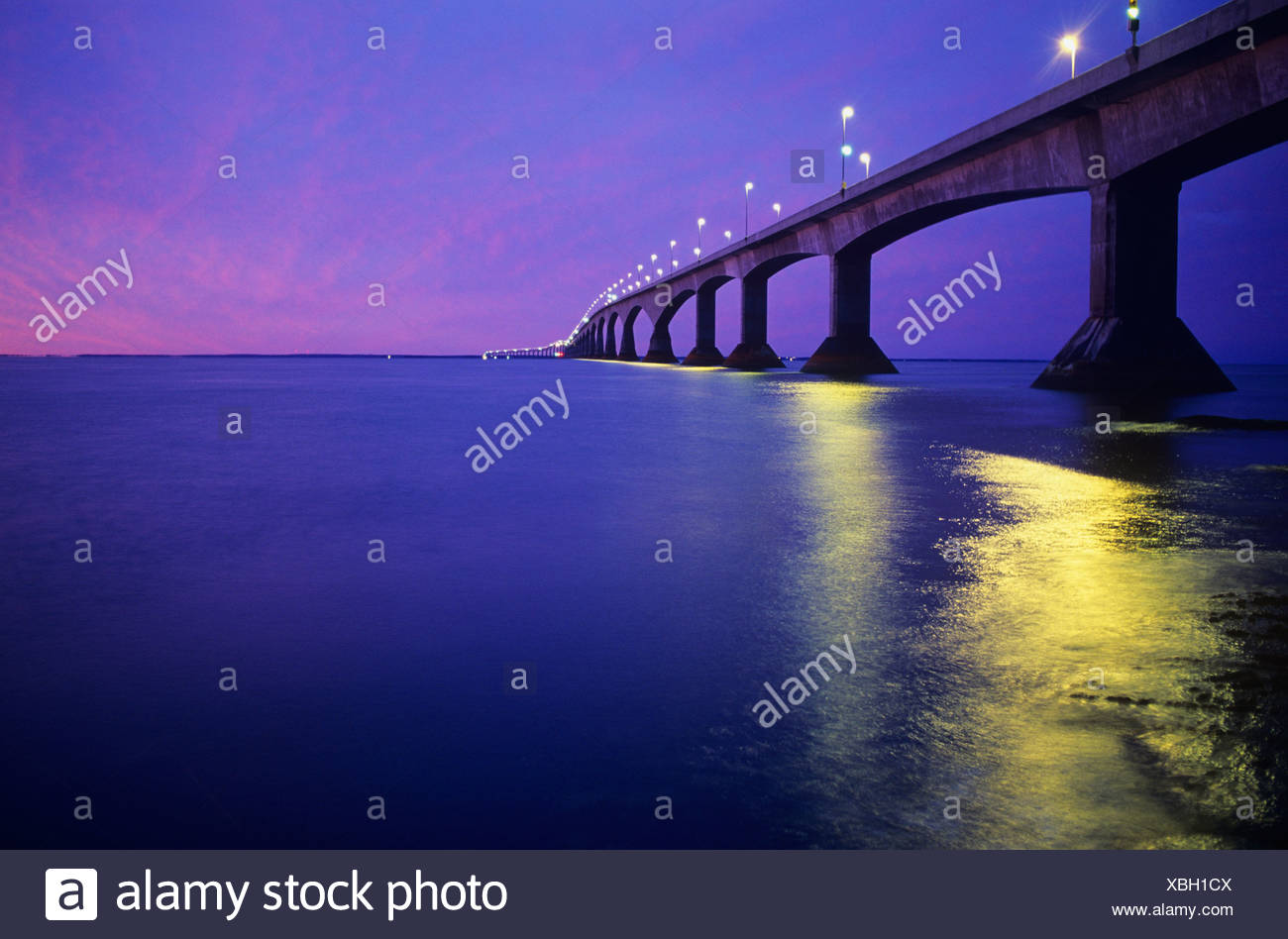 Dusk At Confederation Bridge To Prince Edward Island Canada Stock Photo Alamy