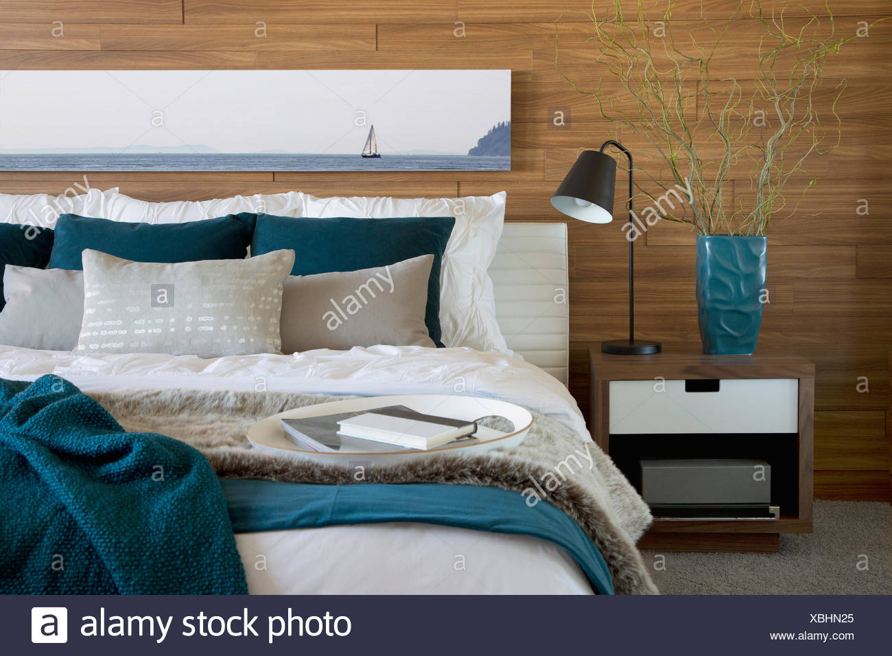 Teal And White Accents In Bedroom Stock Photo 282516813 Alamy