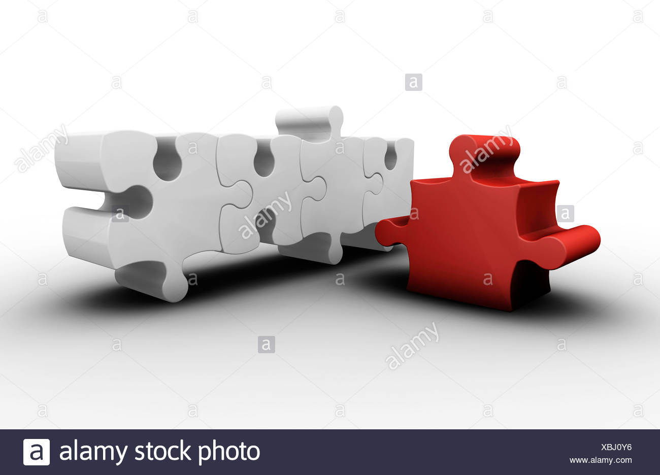 3d Render Of One Red Puzzle Piece Amongst White Ones Stock Photo