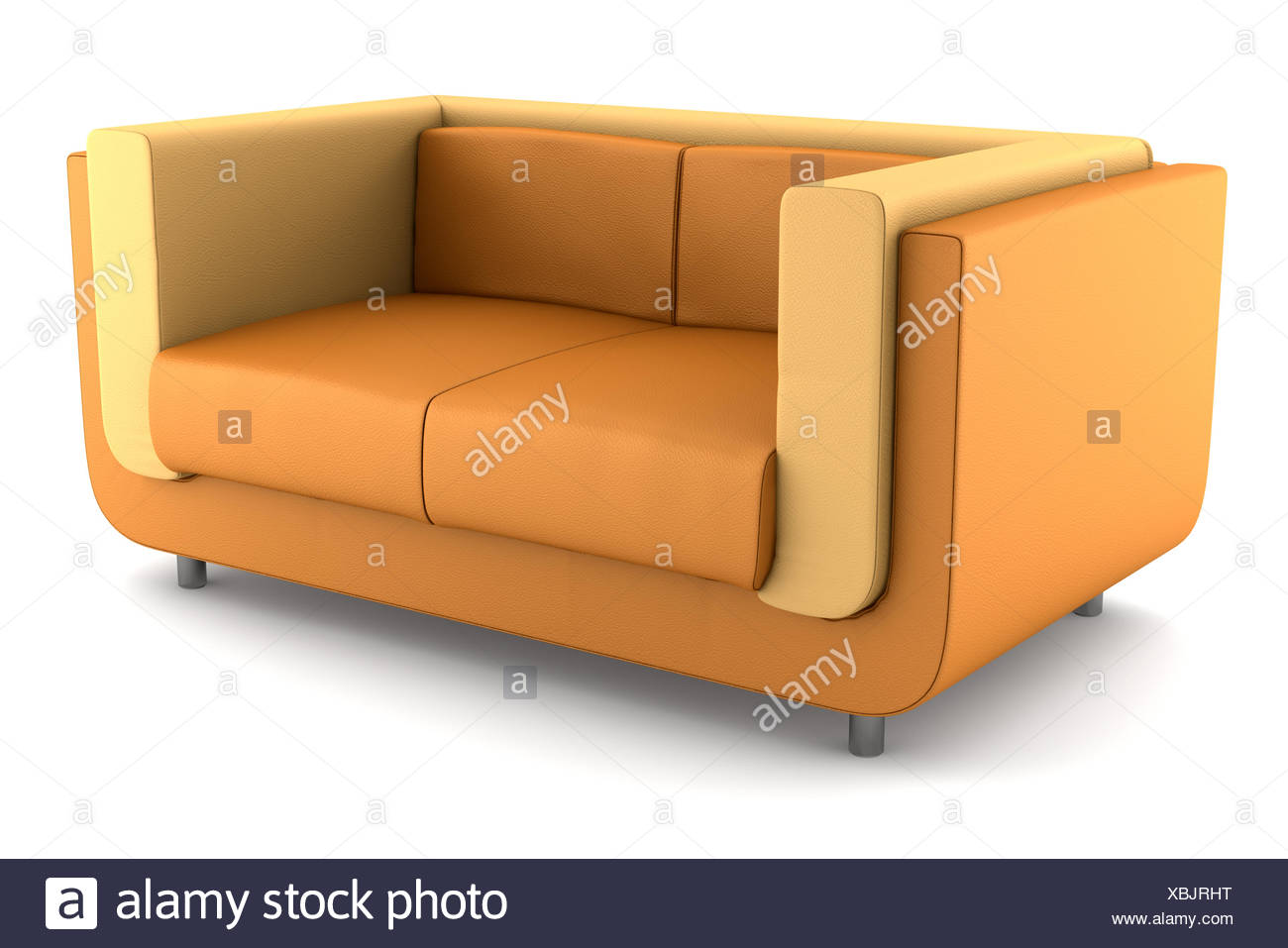 Modern Orange Leather Couch Isolated On White Stock Photo