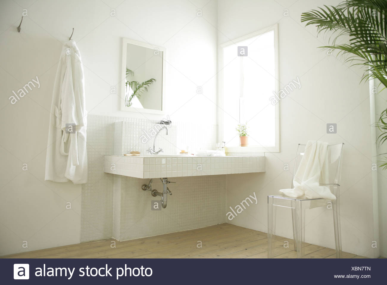 Bathroom Sink Beside A Window Stock Photo Alamy