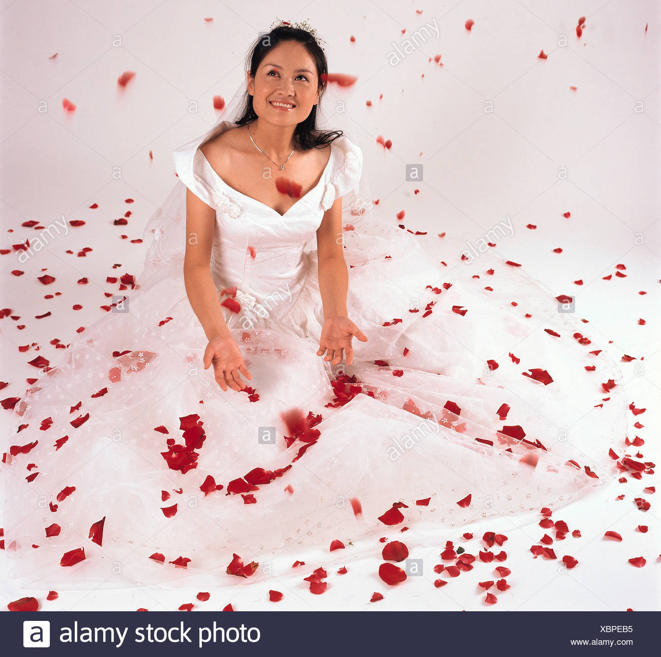 A Chinese Young Bride Wearing A Wedding Dress Stock Photo